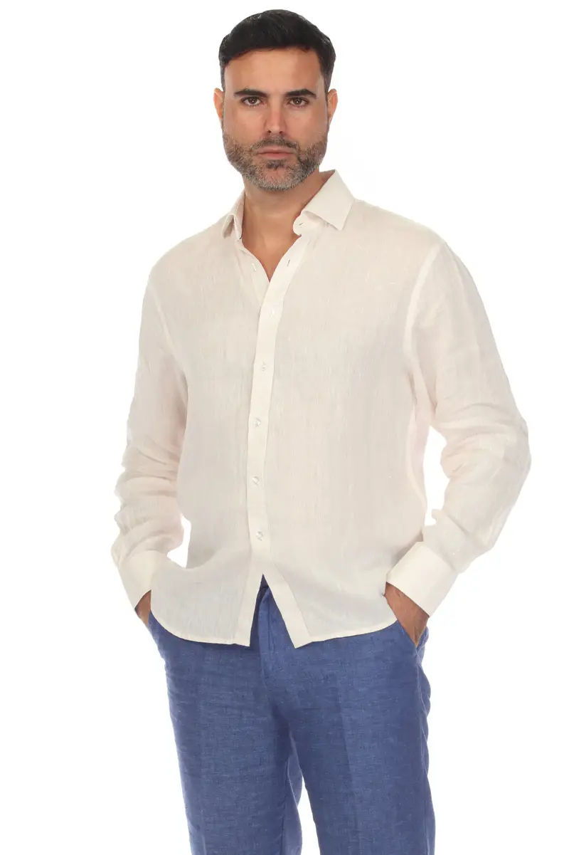 100% Linen Yarn Dye Guayabera Shirt Long Sleeve / M-2548-Yarndye-Khaki