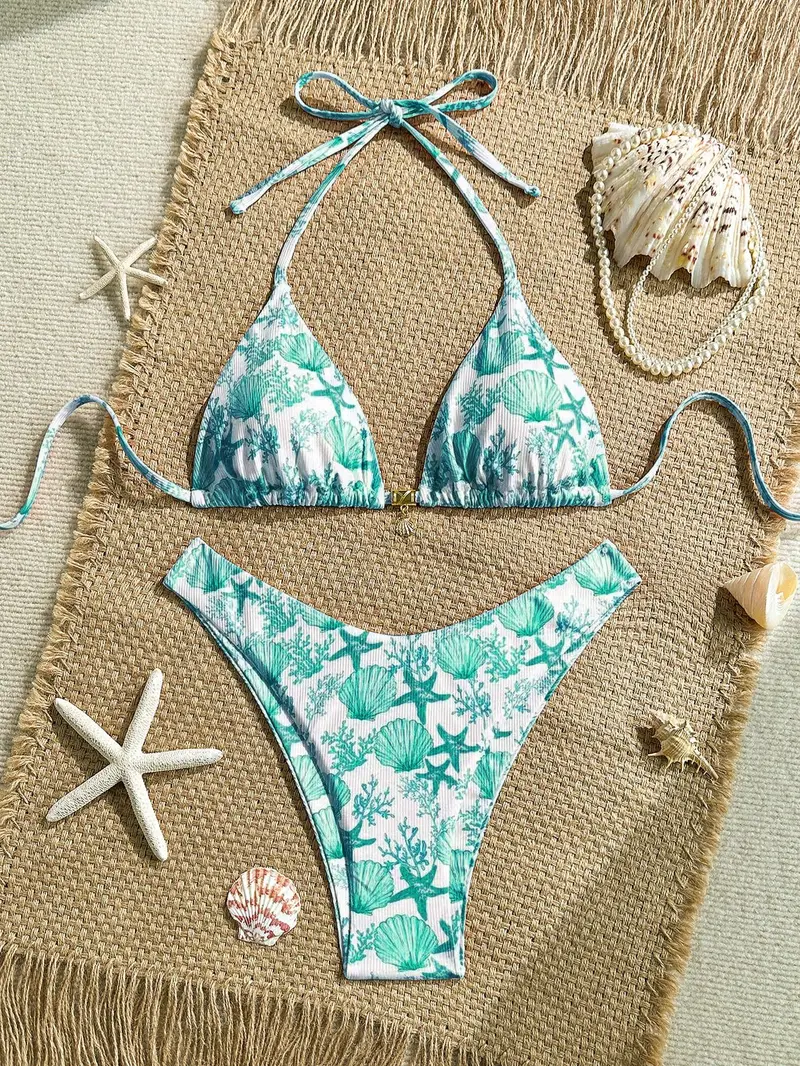 2 piezas de bikini sexy con parte superior triangular y Bottom de corte alto