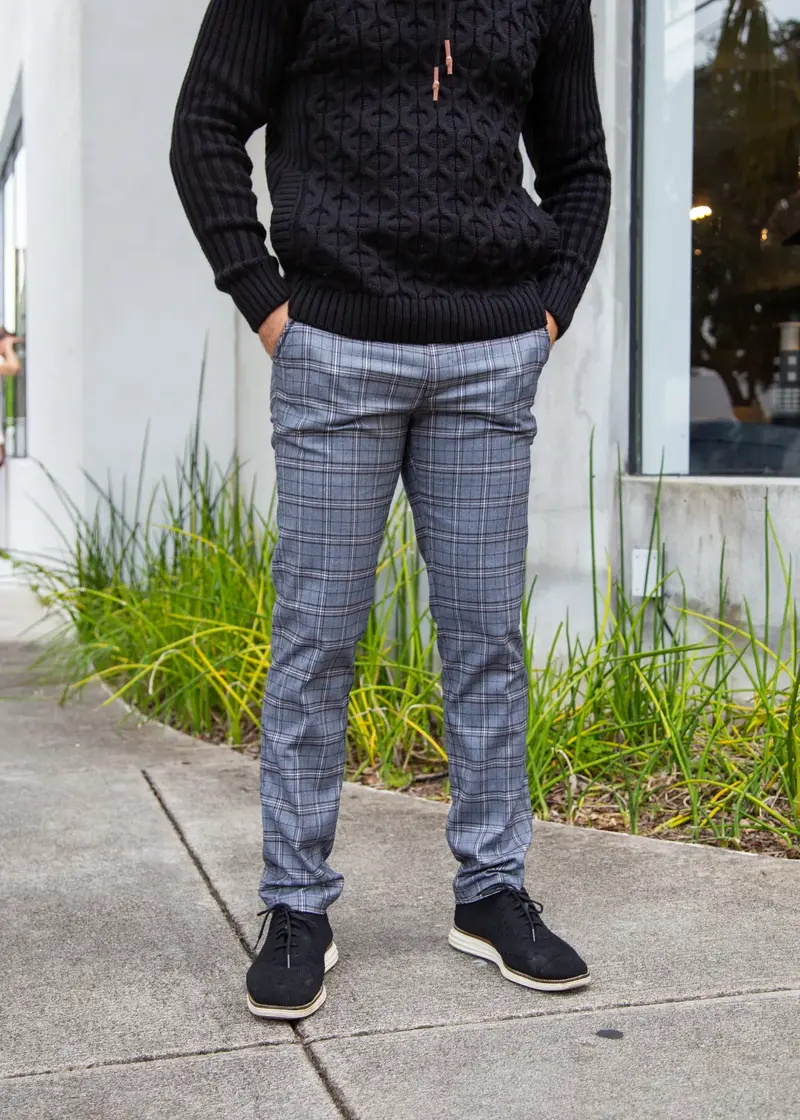 213110 Plaid Dress Pants Gray Multi