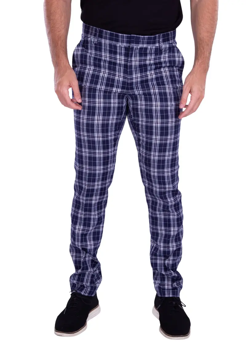 213114 Navy Bold Contrast Plaid Dress Pants