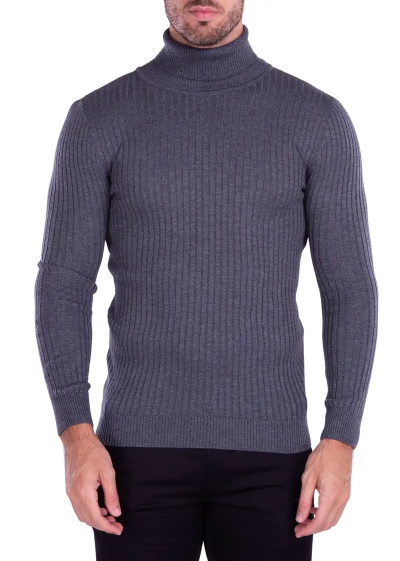 215101 Charcoal Ribbed Turtleneck Sweater