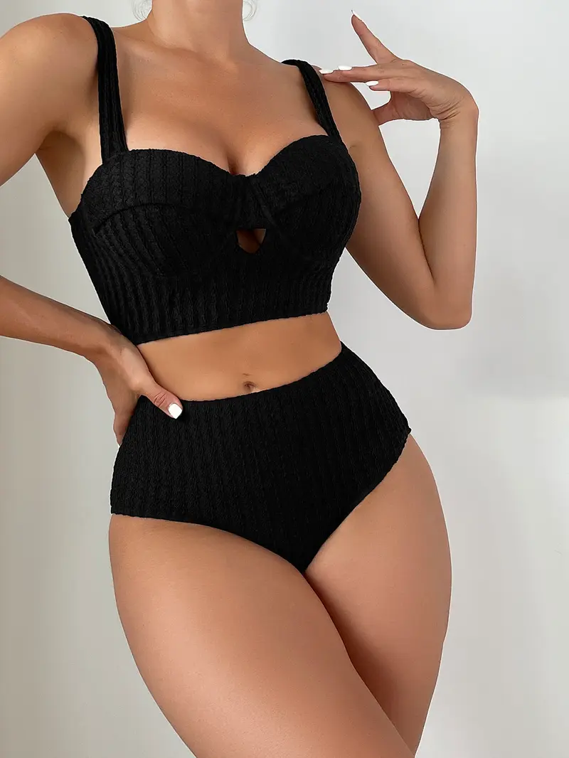 3 piezas Bañador bikini con abertura con cordón trasero push up de talle alto