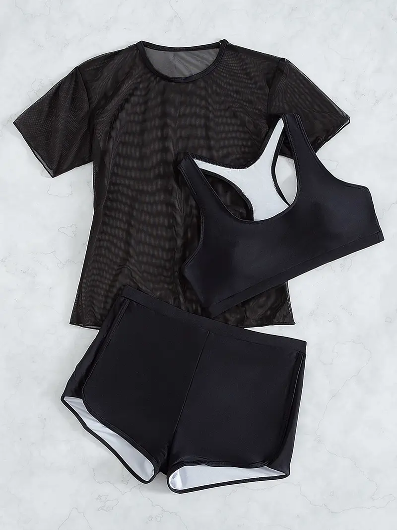 3 piezas simple Bañador bikini con shorts & Cover up