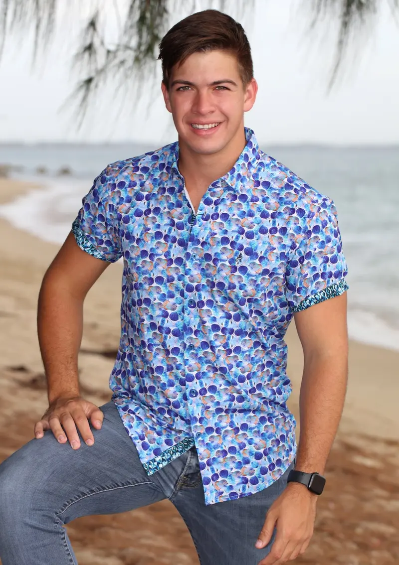 ADS-218 White/Blue Short Sleeve Shirt