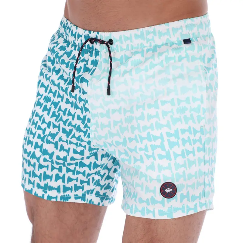 Aruba-13 Men's Patchwork Quick Dry Swim Trunks Blue White & Turquoise