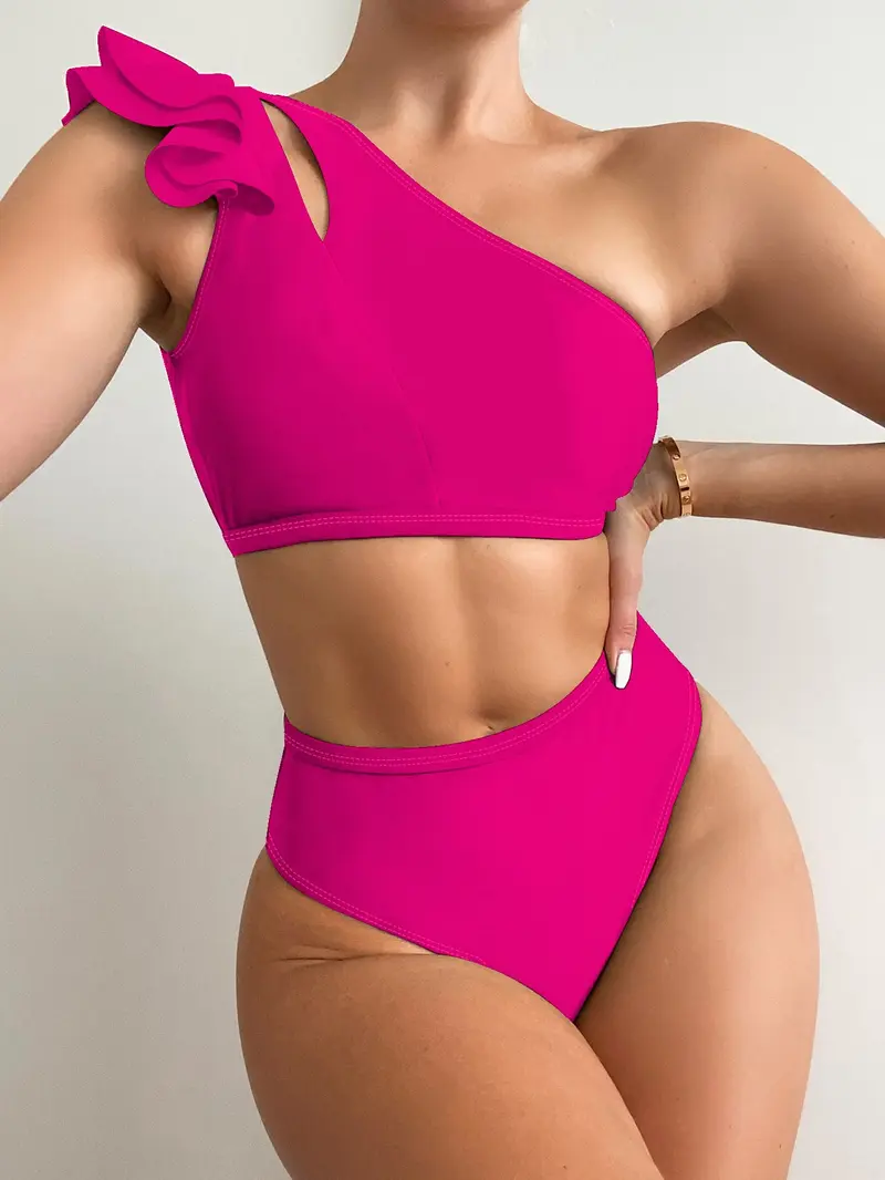 Bañador bikini a capas ribete con fruncido con abertura