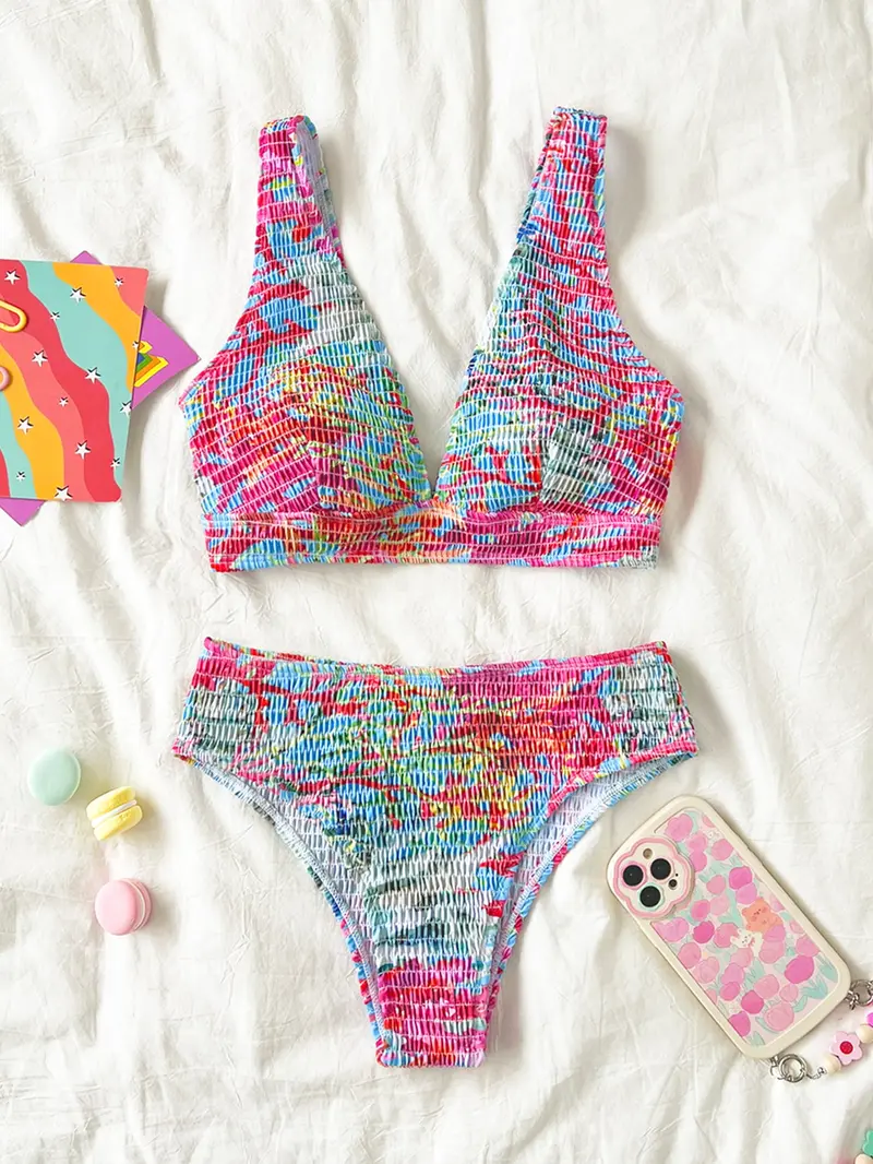 Bañador bikini al azar con estampado Smocked