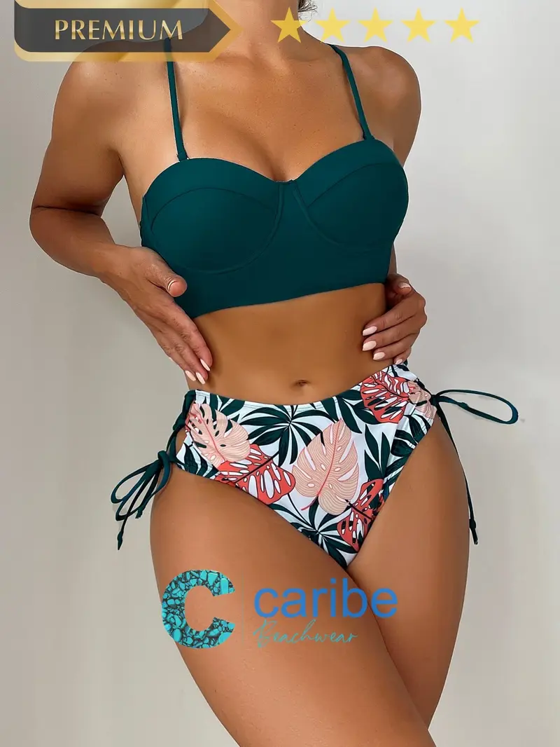 Bañador bikini al azar con estampado tropical push up de talle alto