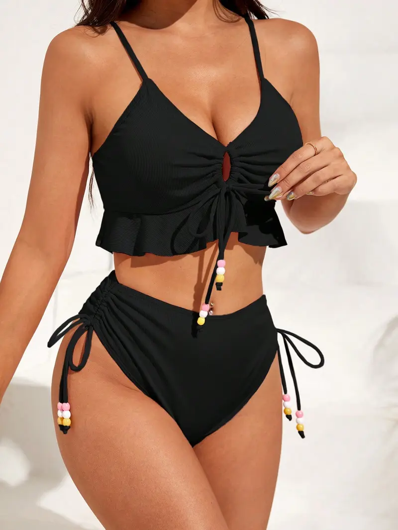 Bañador bikini bajo con fruncido con cordón
