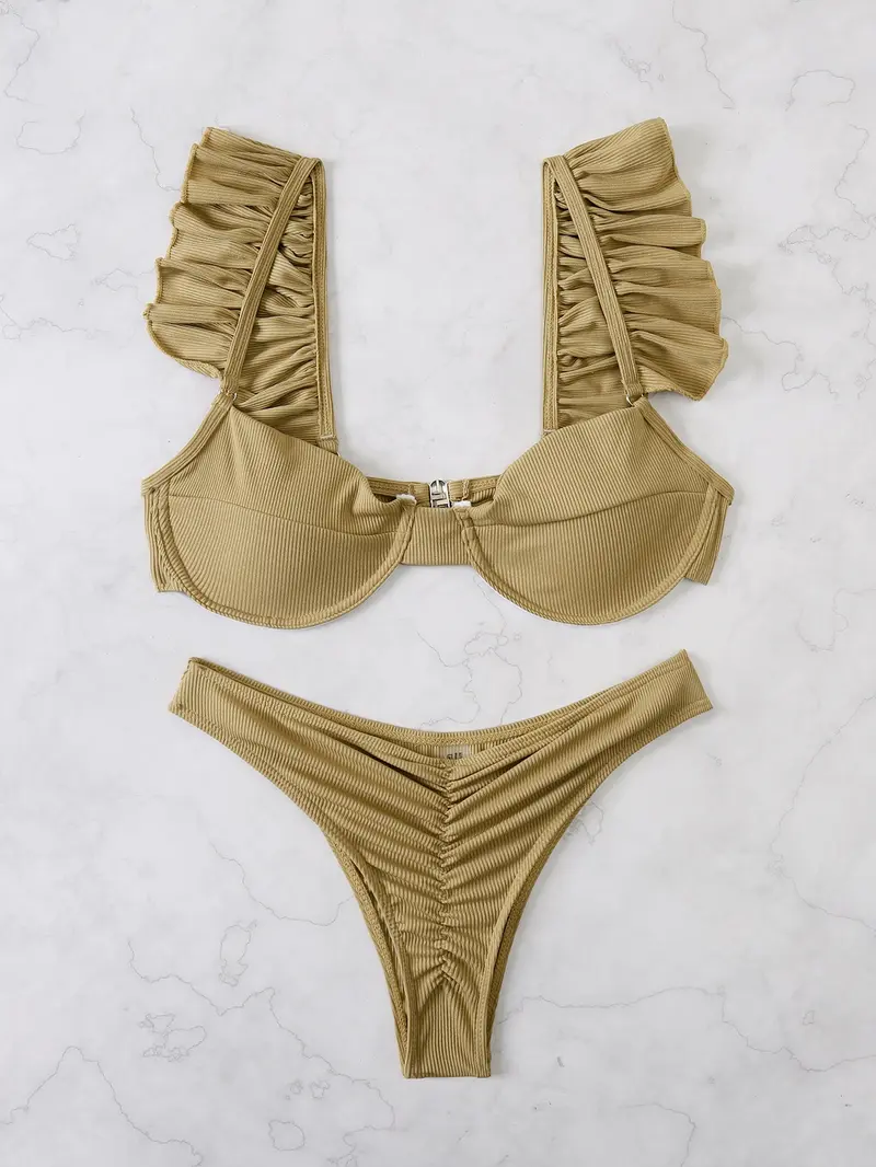 Bañador bikini con aro de canalé ribete con fruncido