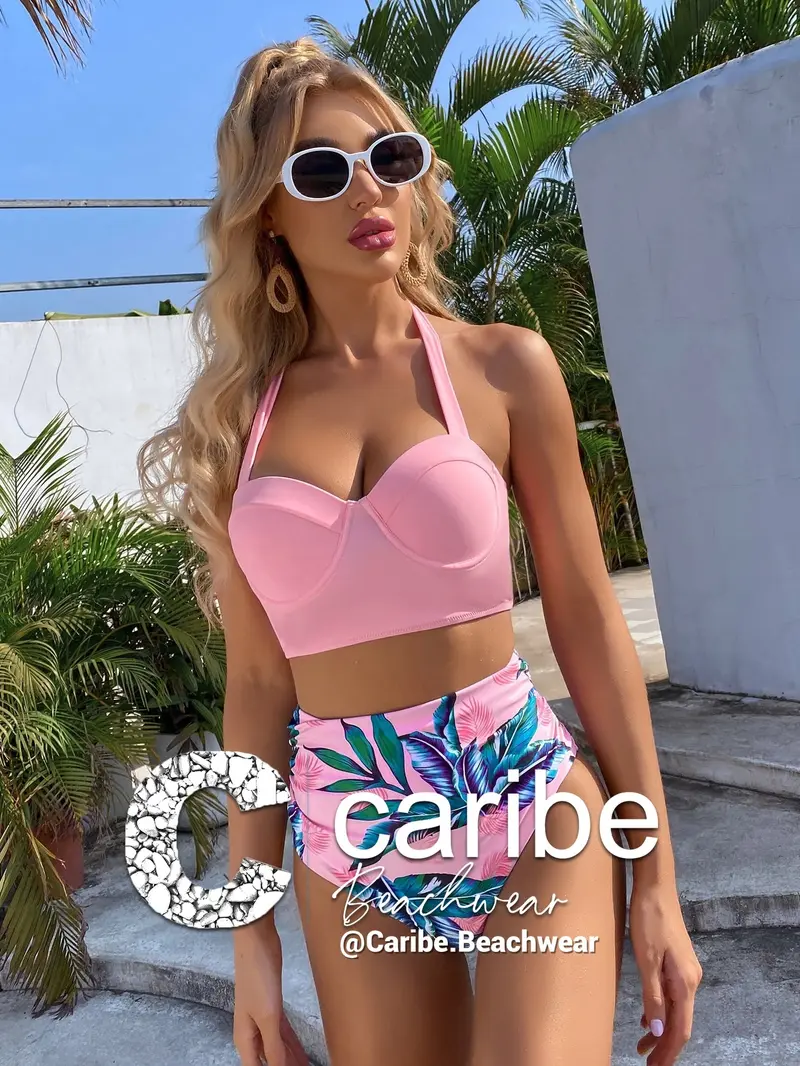 Bañador bikini halter con estampado tropical