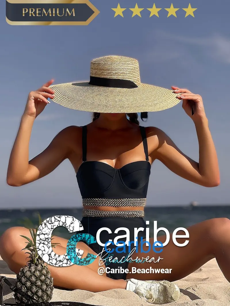Bañador bikini ribete en contraste push up de talle alto