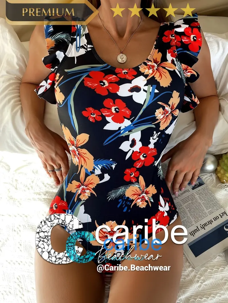 Bañador una pieza con estampado floral ribete con fruncido