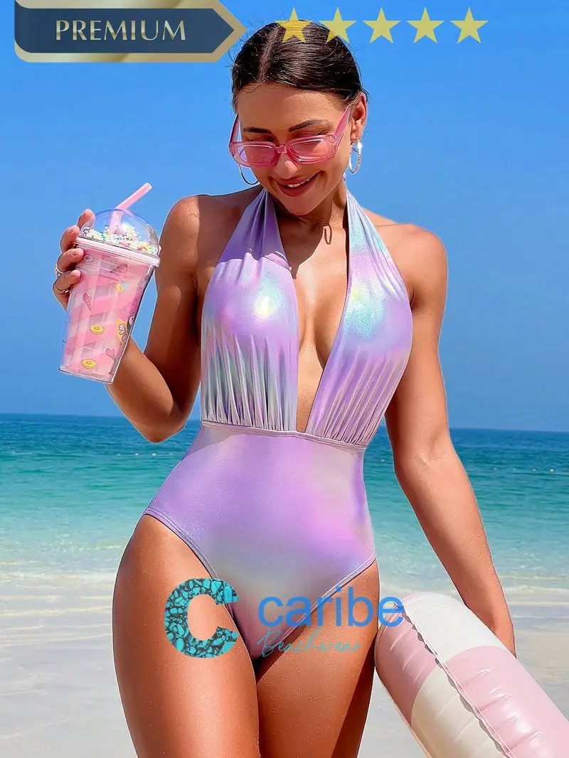 Bañador una pieza de ombré de cuello profundo de espalda abierta halter