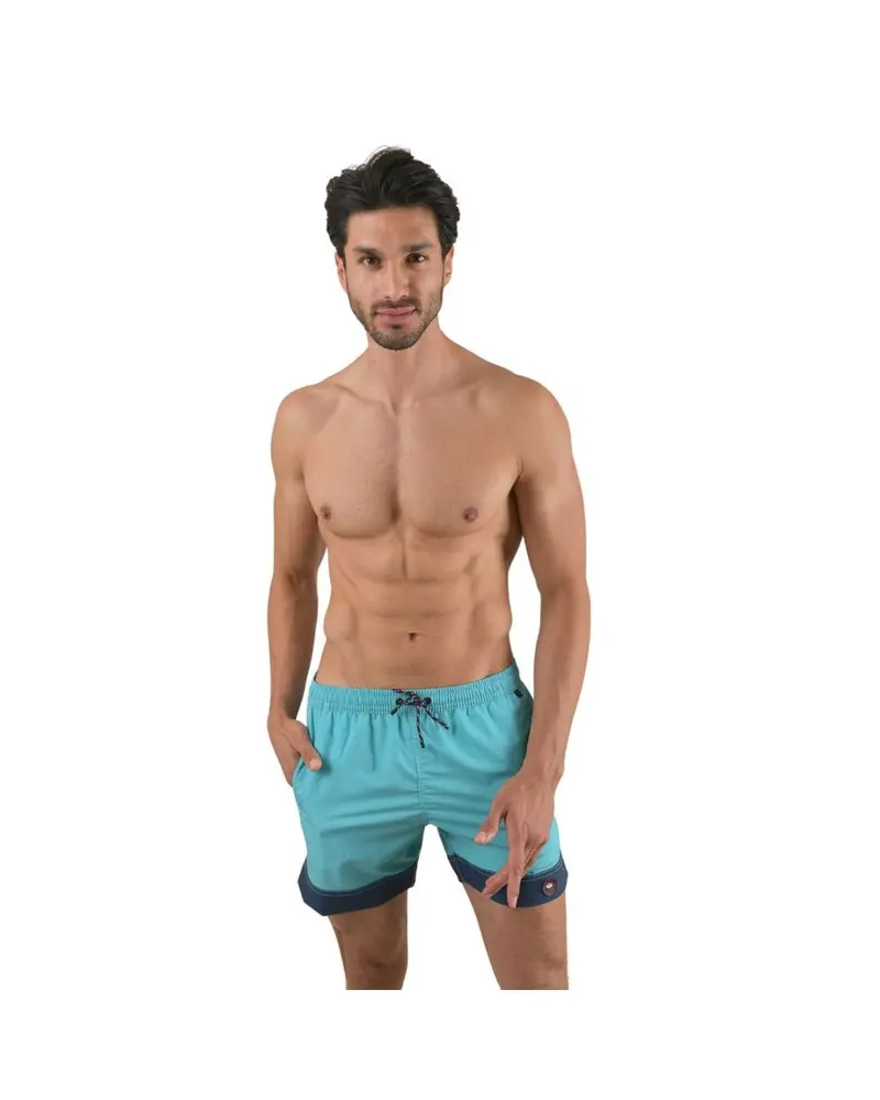 Basic-09 Men's Solid Quick Dry Swim Trunks Turquoise & Blue