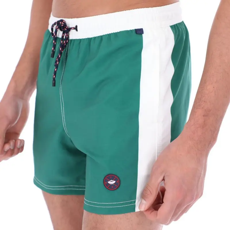 Basic-10 Men's Solid Quick Dry Swim Trunks Green & White