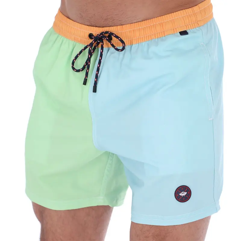 Bora Bora-01 Men's Patchwork Quick Dry Swim Trunks Green Blue & Camel
