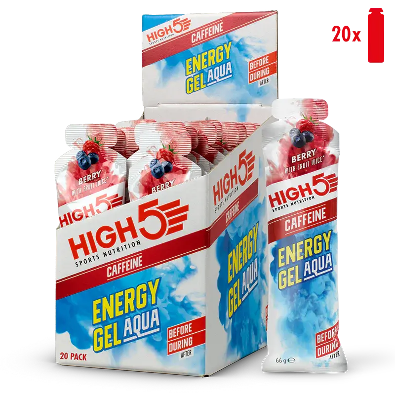 Caja de 20 Energy Gel Aqua High5 con Cafeína (66g) 2 Sabores