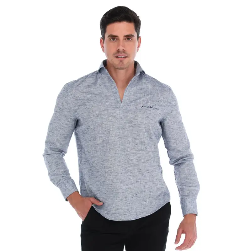 Camisa Casual De Caballero Color Azul Manga Larga | C-2217