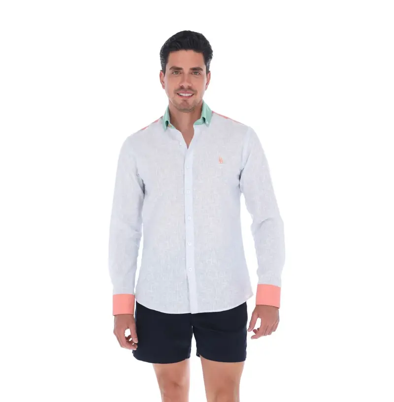 Camisa Casual Para Caballero Tipo Lino Colores Combinados | E-2280