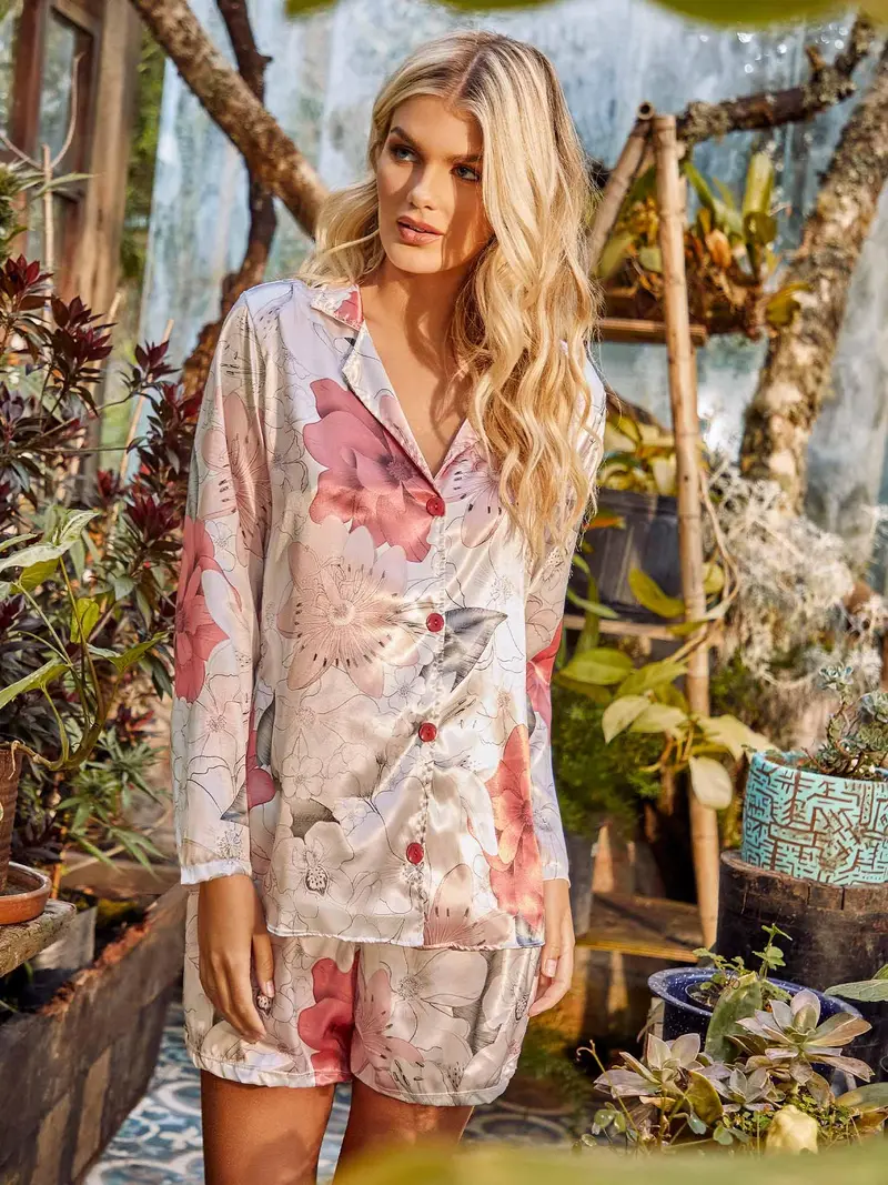 Camisa manga larga estampada en Satín 27623