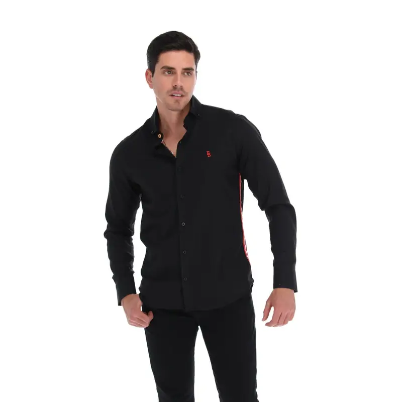 Camisa Porto Blanco Casual Manga Larga Color Negro | E-2207