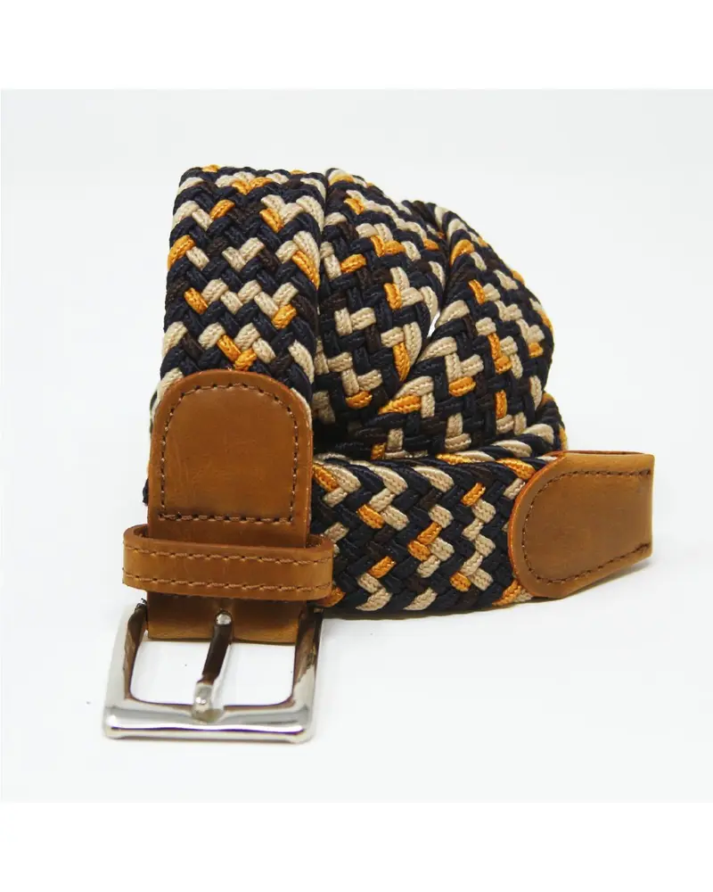 CNT-36 Men's Patchwork Elastane Belt Khaki Yellow & White