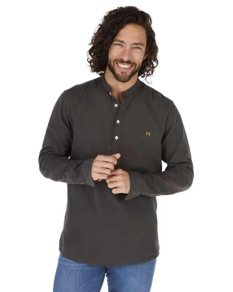 E-1204 Men's Solid Long Sleeve Button Down Shirt Military Green