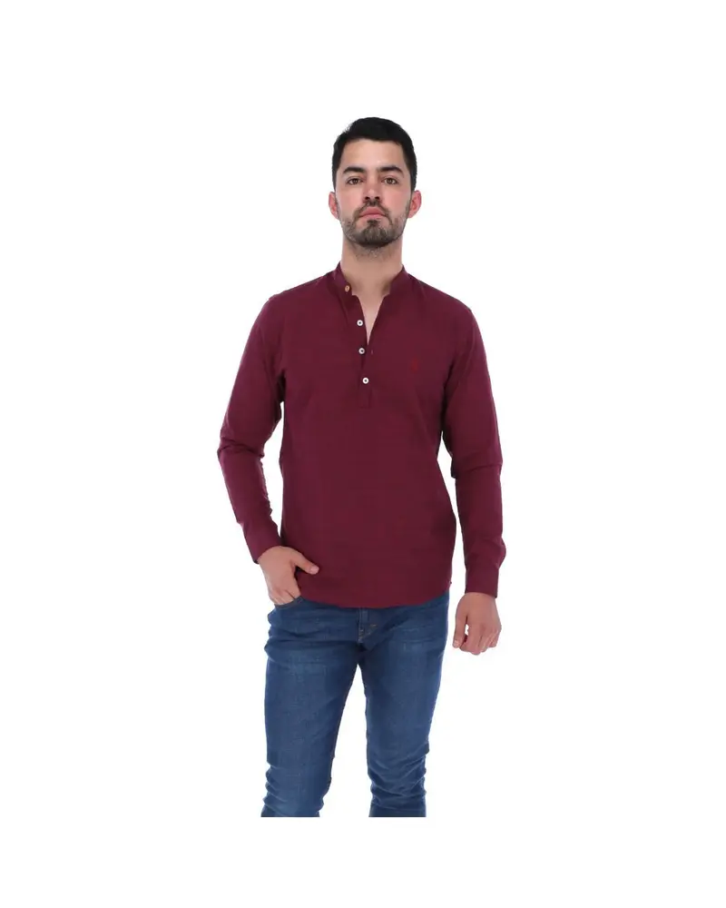 E-1637 Men's Solid Long Sleeve Button Down Shirt Burgundy