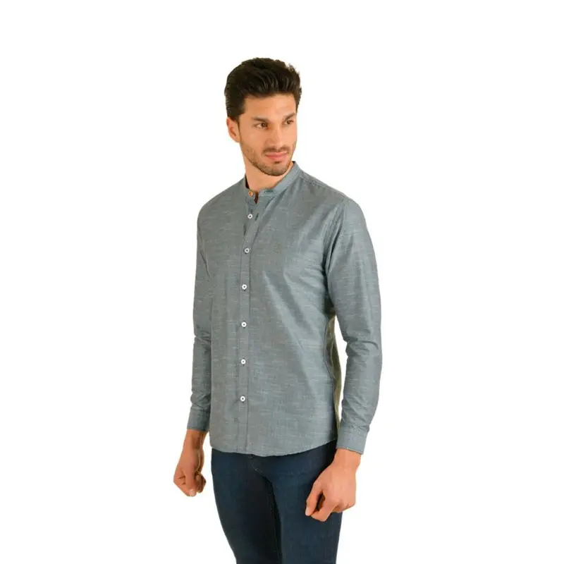 E-1830 Men's Solid Long Sleeve Button Down Shirt Green