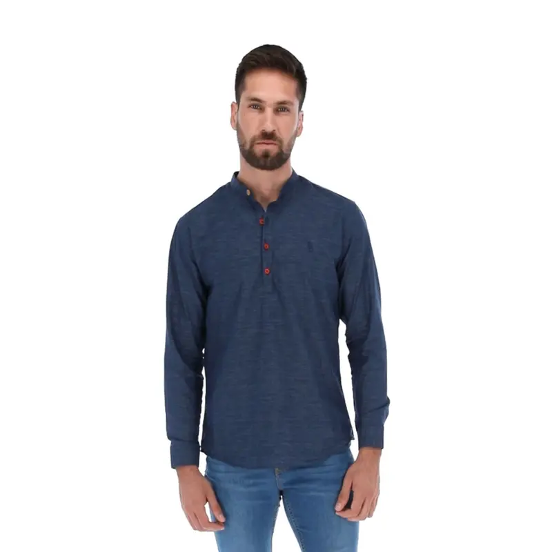 E-1899 Men's Solid Long Sleeve Special Edition Button Down Shirt Blue & Red | Porto Blanco