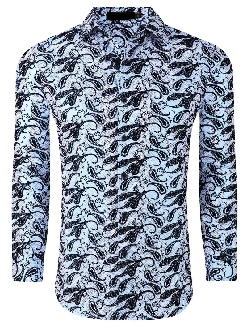 Flocking Stretch Fabric Long Sleeve Shirt - White
