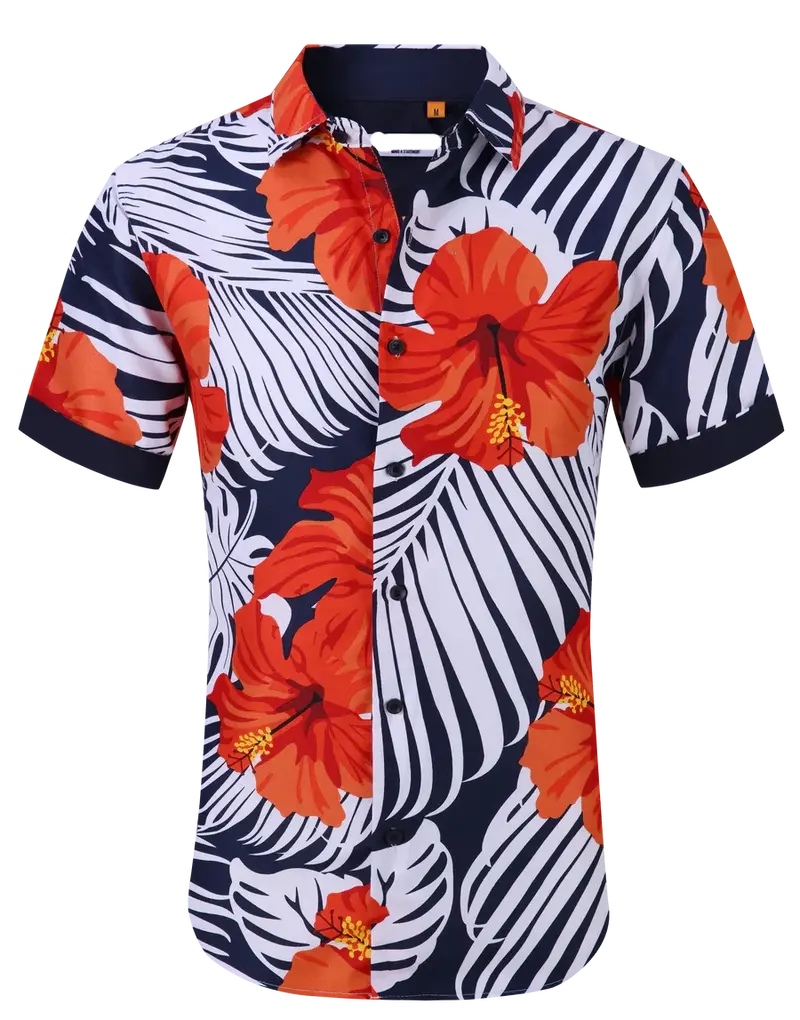 Floral Printed Short Sleeve Shirt / Navy