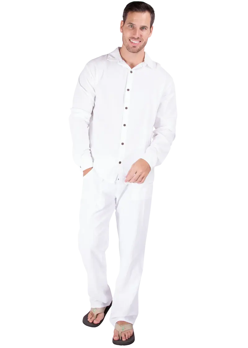 GZ1017-White 'Tulum' Long Sleeve Button Up Shirt White