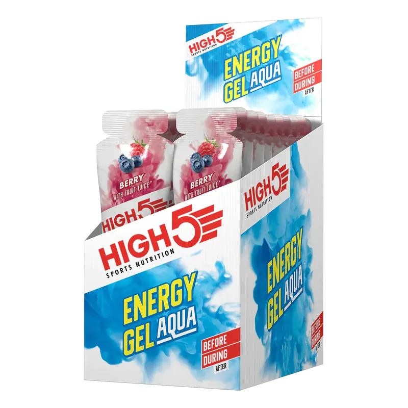 High5 Energy Gel Aqua Berries - Caja de 20 Geles Liquidos Futos rojos (66g)