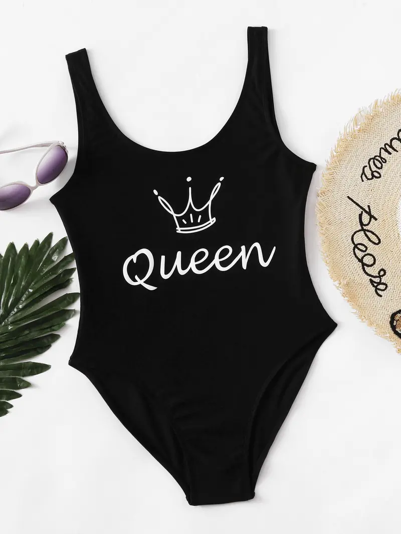 Letter Crown Graphic One Piece Swimsuit