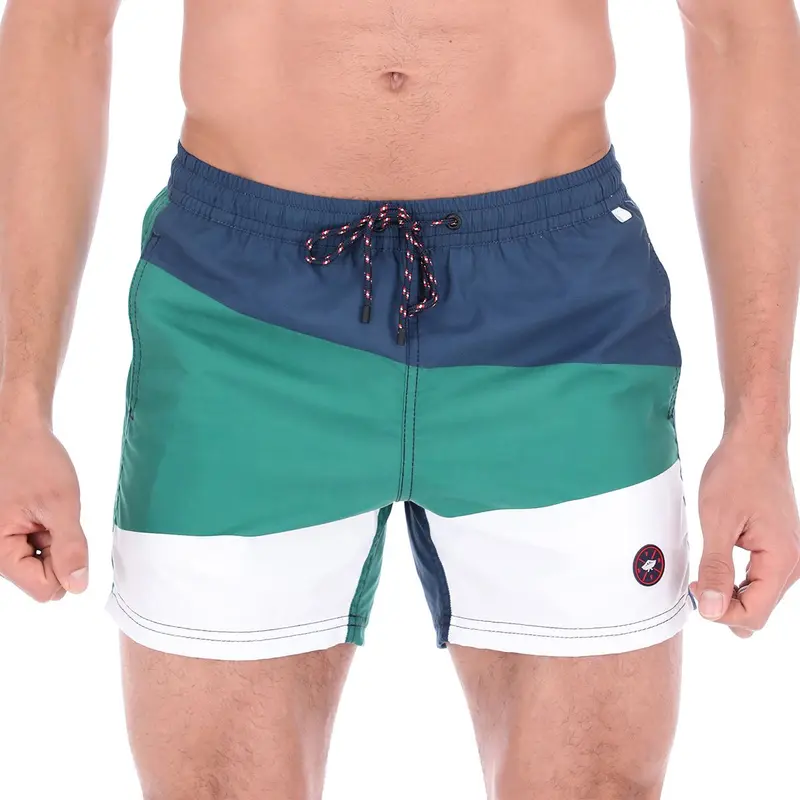 Lifeguard-12 Men's Patchwork Quick Dry Swim Trunks White Green & Blue