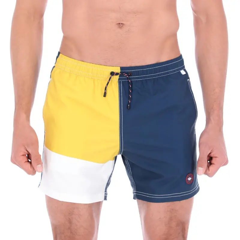Lifeguard-13 Men's Patchwork Quick Dry Swim Trunks White Blue & Yellow