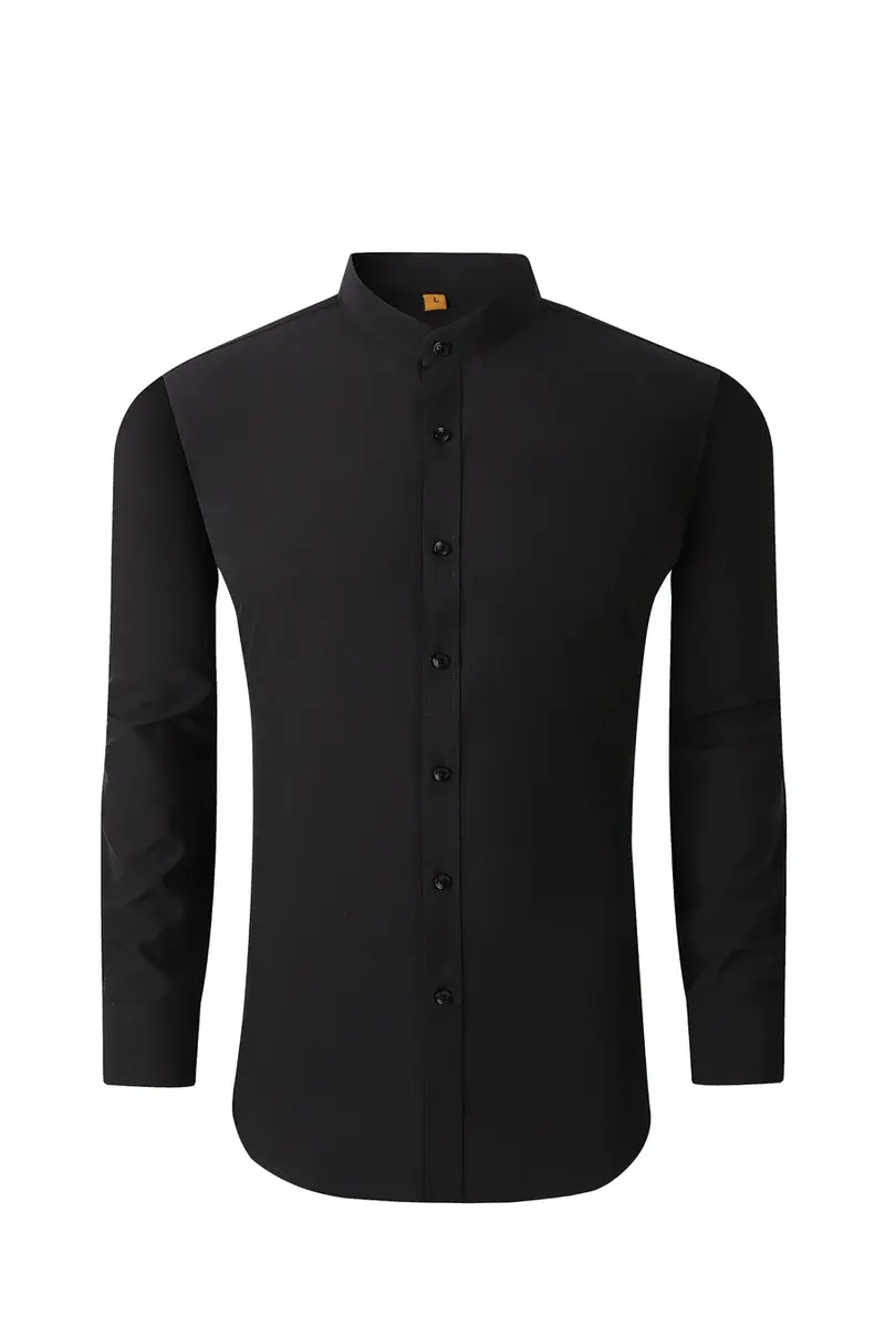 Mandarin Collar Solid Shirt / Black