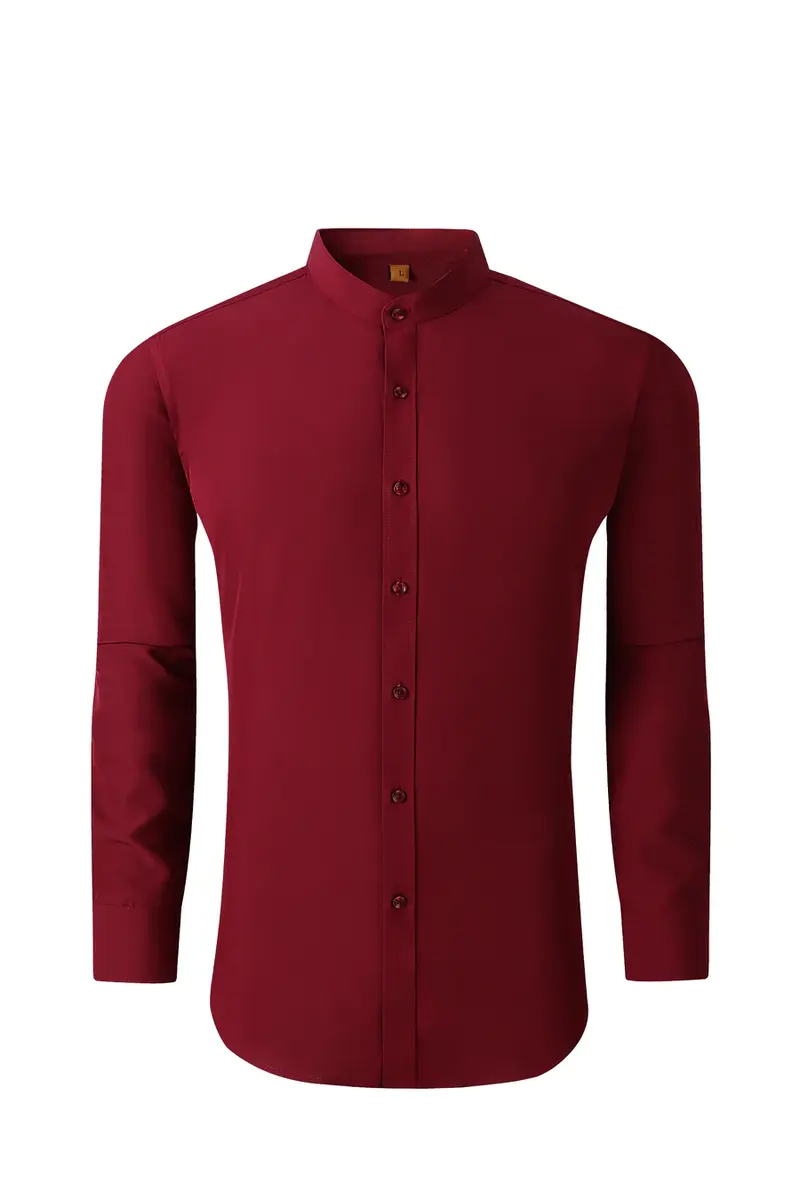Mandarin Collar Solid Shirt / Burgundy (MC801-8)