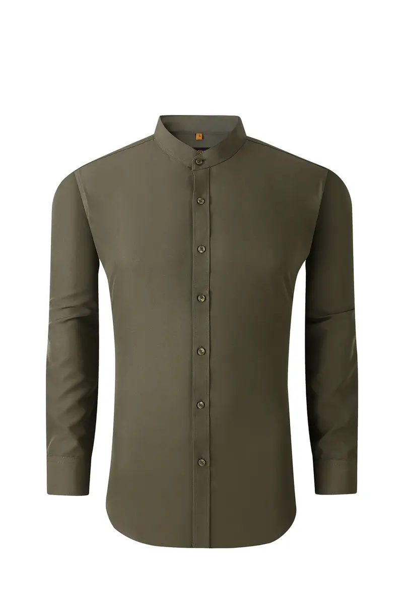Mandarin Collar Solid Shirt / Hunter