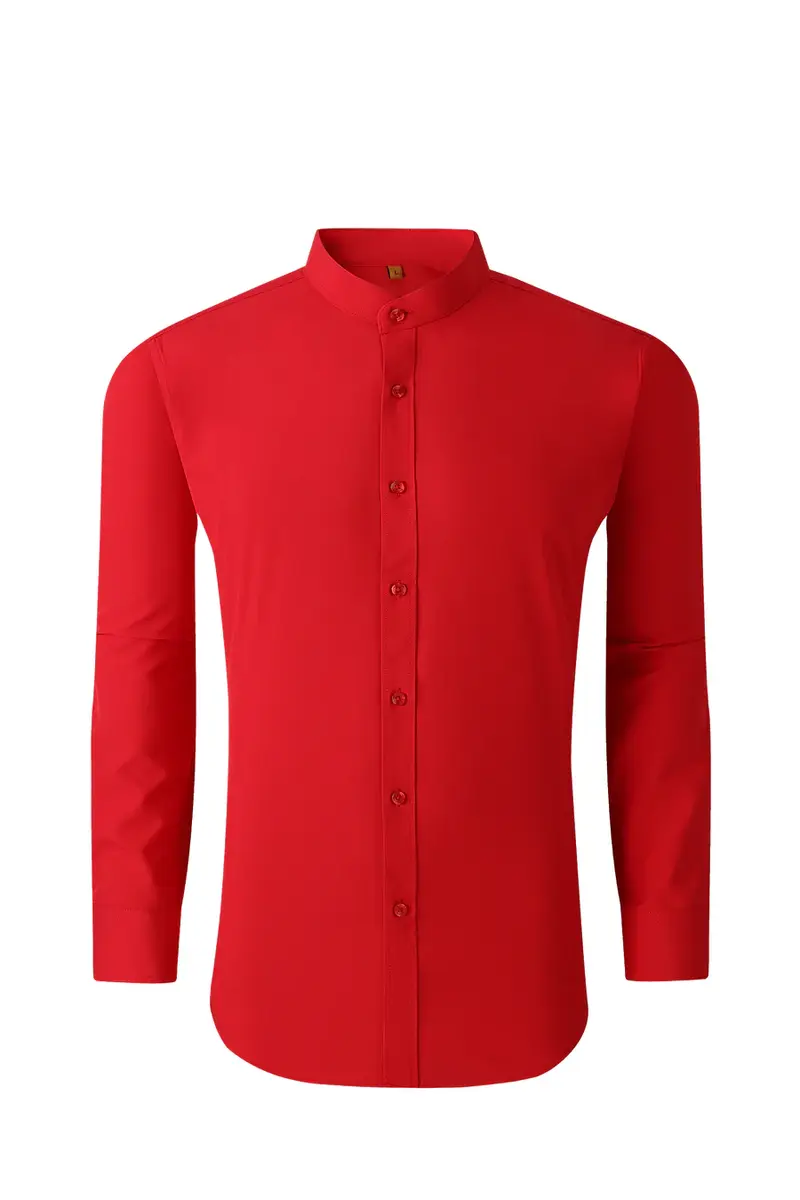 Mandarin Collar Solid Shirt / Red