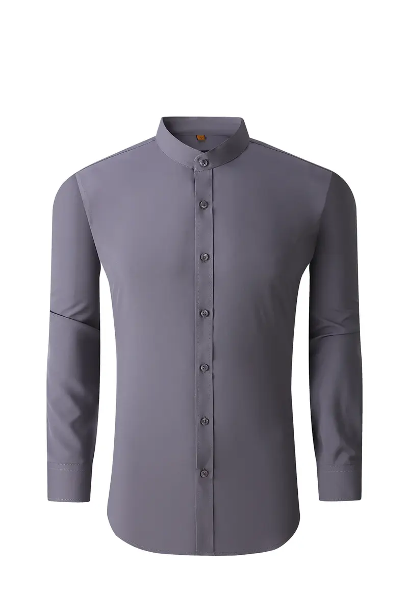 Mandarin Collar Solid Shirt / Silver