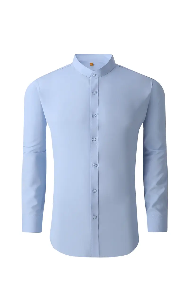 Mandarin Collar Solid Shirt / Sky Blue