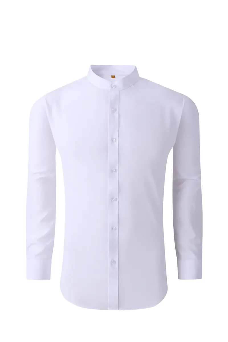 Mandarin Collar Solid Shirt / White