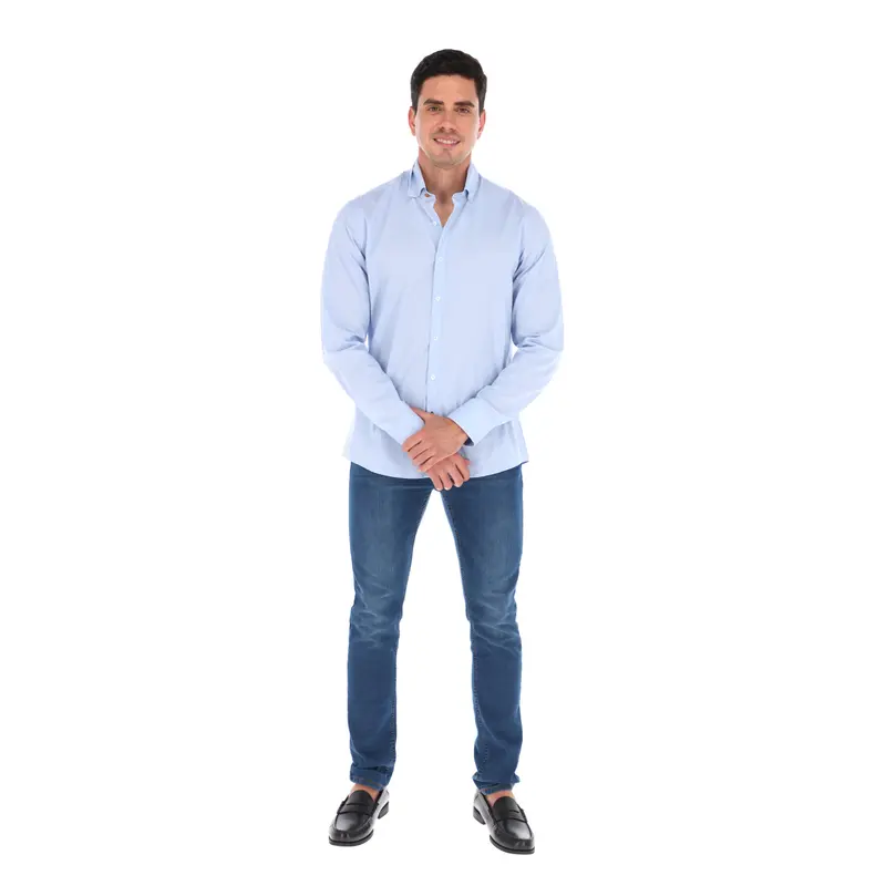 Men's Solid Long Sleeve Button Down Shirt Light Blue | Porto Blanco | CBASIC-08