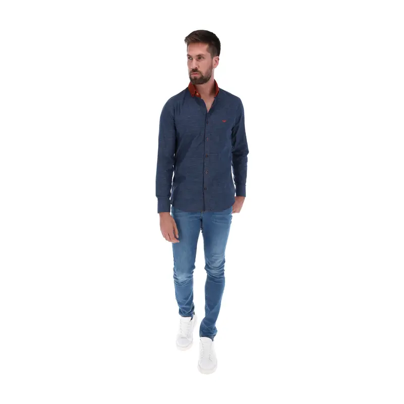 Men's Solid Long Sleeve Classic Button Down Shirt Blue & Burgundy E-1901