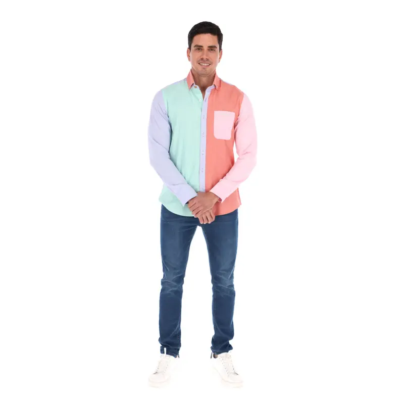 Men's Solid Long Sleeve Special Edition Button Down Shirt Green, Terracotta, Pink & Blue | Porto Blanco E-2029