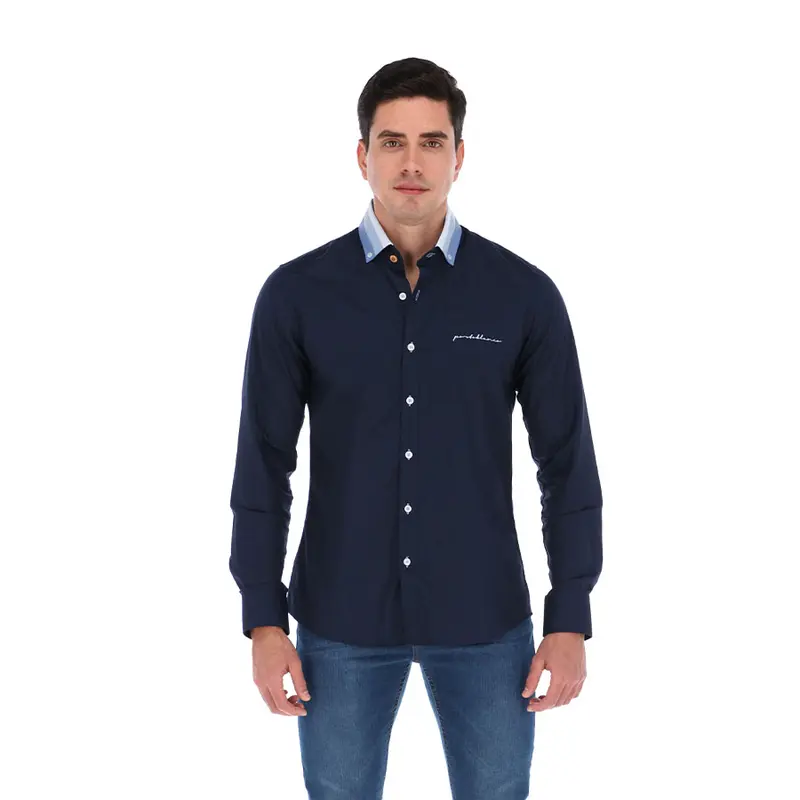 Men's Solid Long Sleeve Special Edition Button Down Shirt Navy | Porto Blanco E-2022