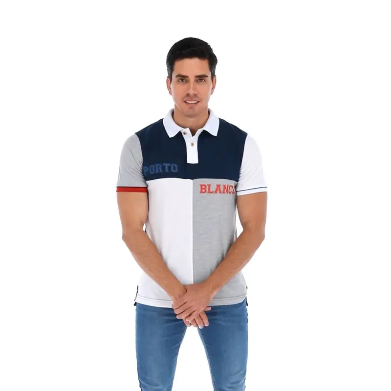 Men's Solid Short Sleeve Polo Shirt Navy, White & Grey | Porto Blanco | PLE-1697